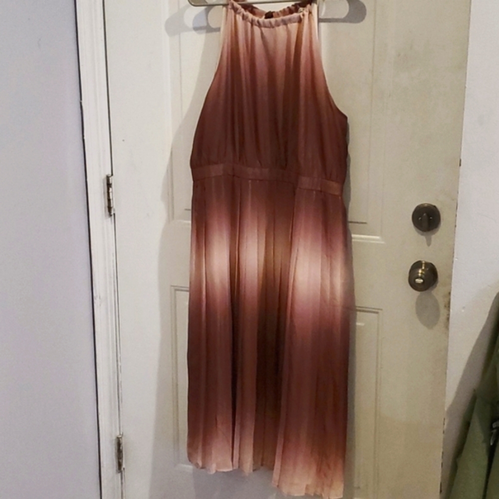 LACE & MESH Pleated Ombre Mauve Midi Dress szXXL